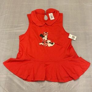 Disney Parks Minnie Mouse Red Peplum Collared Sleeveless Top Adult Medium